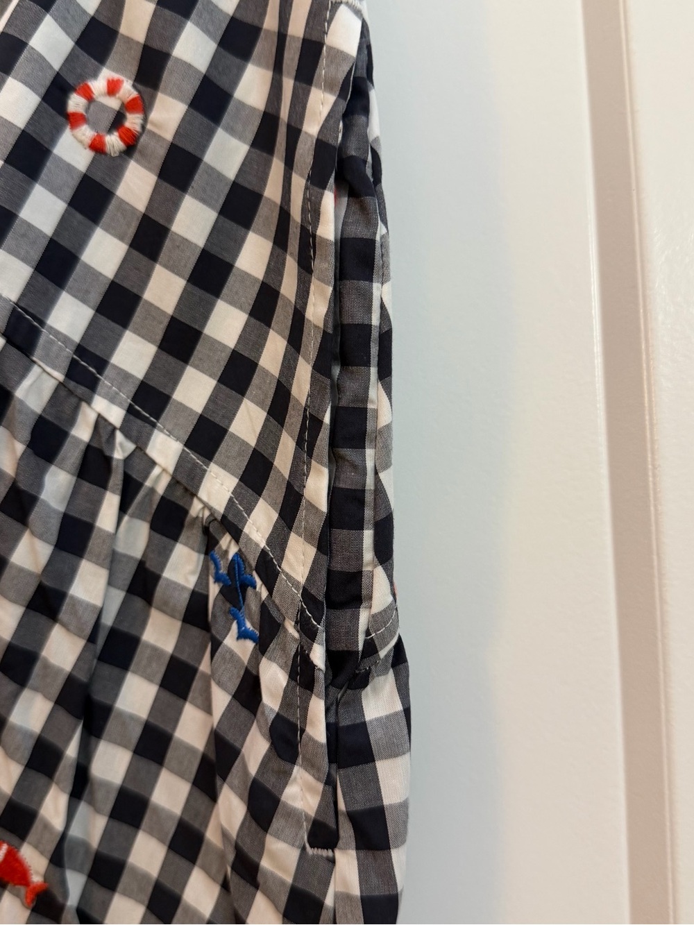 Gingham Midi Skirt with Embroidered nautical details- Black & White - Picture 4 of 6